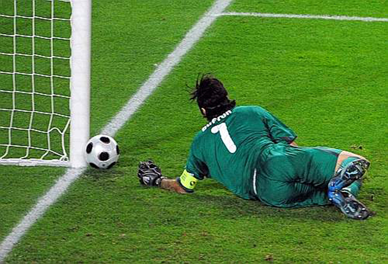 Euro 2008 (32).jpg - Italian goalkeeper  Gianluigi Buffon lays on the ground after a shot trickled through his grasp and hit the goal post not resulting in a goal during the Euro 2008 Championships quarter-final football match Spain vs. Italy on June 22, 2008 at Ernst Happel stadium in Vienna.